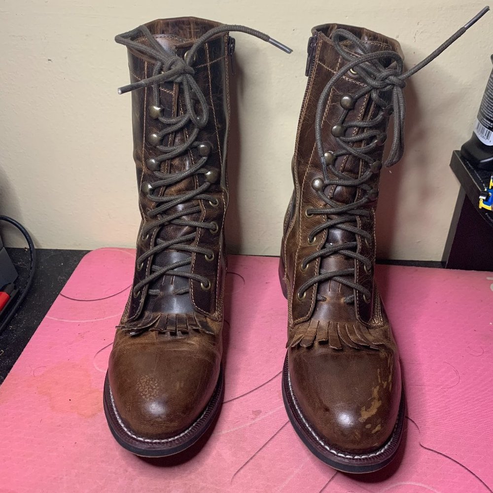 womens LAREDO western lace roper boots side zip tan size 8M